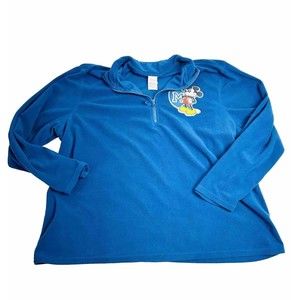 Disney Store Mickey Mouse Sweater Mens XXL Blue Fleece Quarter Zip‎ Ski M Logo